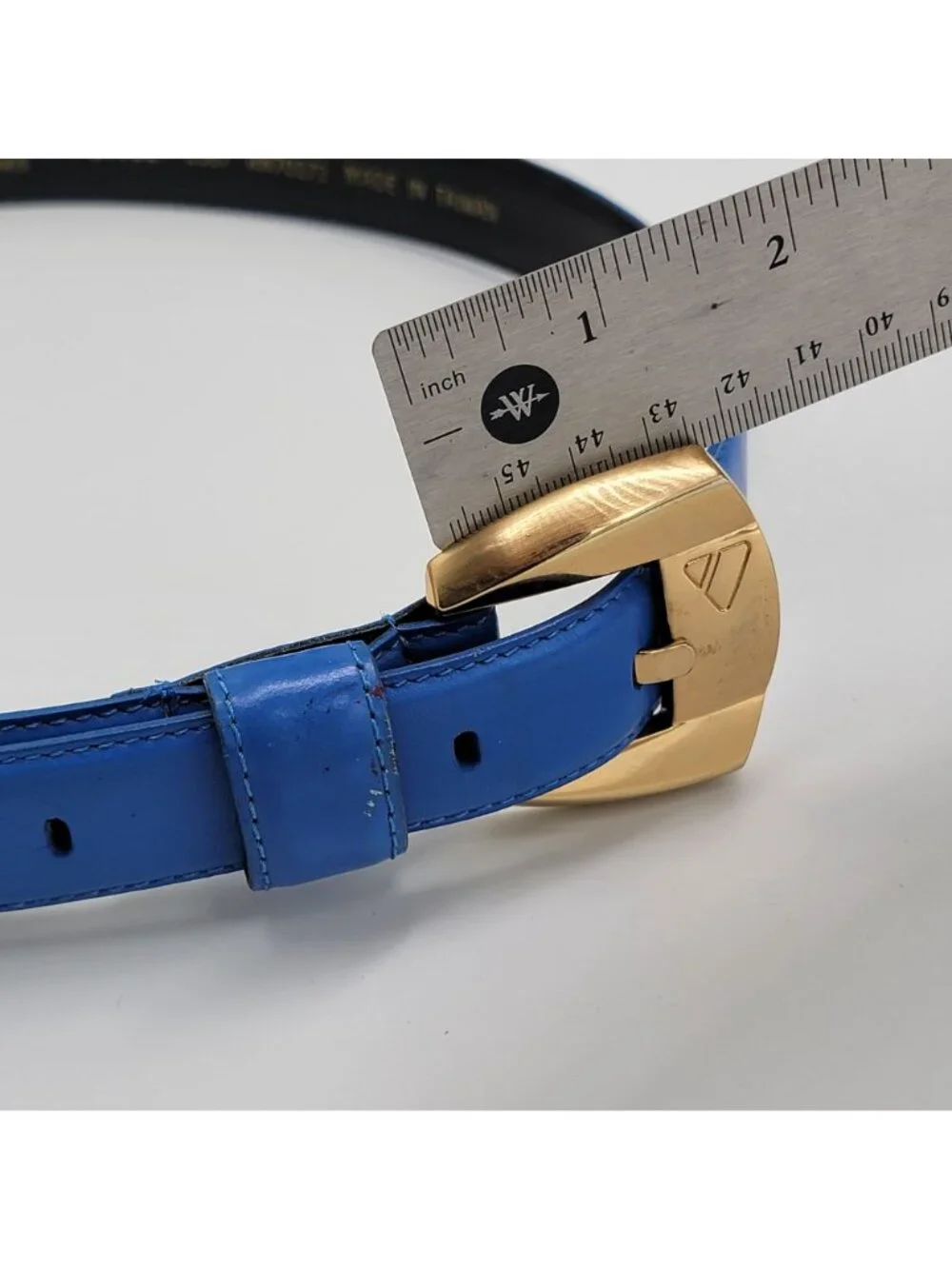 VTG 90S Blue Liz Claiborne Semi-Aniline Leather Belt With Gold Buckle - Medium S
